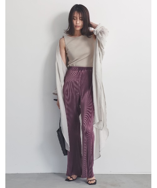 Re:EDIT(リエディ)の「楊柳マットプリーツキックフレアパンツ(その他パンツ・レディース・ブラック/パープル/ミント/ダークブルー/グレイッシュベージュ/モカ・MEDIUM/LARGE/SHORT/TALL)」の20枚目の写真