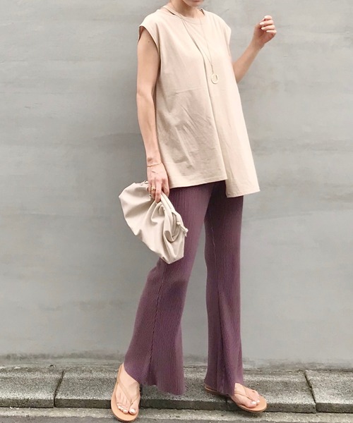 楊柳マットプリーツキックフレアパンツ（その他パンツ）｜Re:EDIT