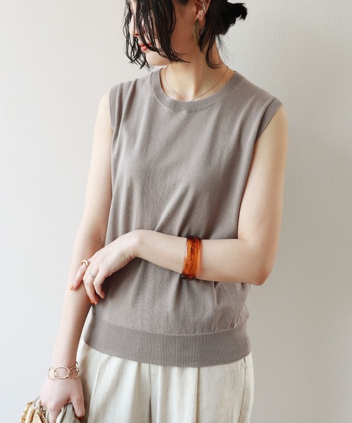 andme(アンドミー)の「UV抗菌防臭コットンニットノースリーブトップス(ニット/セーター・レディース・ブラック/ベージュ/ネイビー/オフホワイト/グレー系その他・M/L)」の4枚目の写真