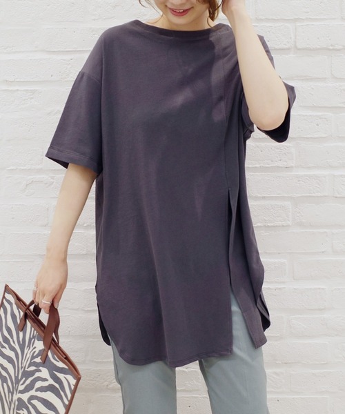 DouDou(ドゥドゥ)の「2WAYスリット7分T(Tシャツ/カットソー・レディース・オフホワイト/ピンク/カーキ/グレー系その他/グレー/バイオレット/サンドベージュ・FREE)」の4枚目の写真