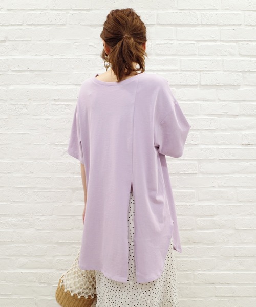 DouDou(ドゥドゥ)の「2WAYスリット7分T(Tシャツ/カットソー・レディース・オフホワイト/ピンク/カーキ/グレー系その他/グレー/バイオレット/サンドベージュ・FREE)」の6枚目の写真