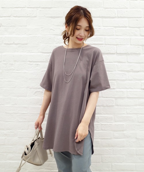 DouDou(ドゥドゥ)の「2WAYスリット7分T(Tシャツ/カットソー・レディース・オフホワイト/ピンク/カーキ/グレー系その他/グレー/バイオレット/サンドベージュ・FREE)」の3枚目の写真