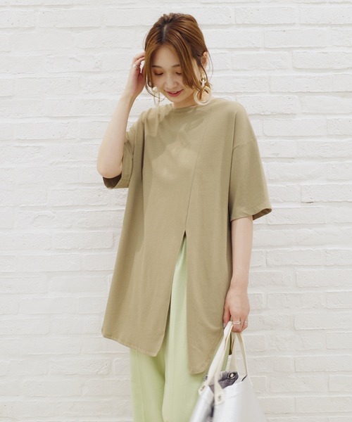 DouDou(ドゥドゥ)の「2WAYスリット7分T(Tシャツ/カットソー・レディース・オフホワイト/ピンク/カーキ/グレー系その他/グレー/バイオレット/サンドベージュ・FREE)」の8枚目の写真