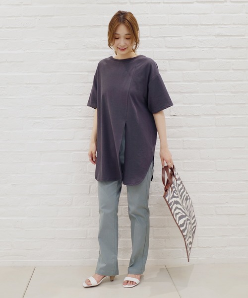 DouDou(ドゥドゥ)の「2WAYスリット7分T(Tシャツ/カットソー・レディース・オフホワイト/ピンク/カーキ/グレー系その他/グレー/バイオレット/サンドベージュ・FREE)」の16枚目の写真