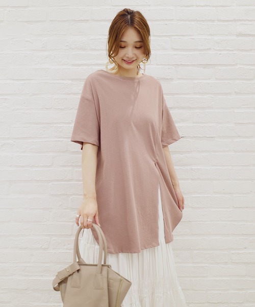 DouDou(ドゥドゥ)の「2WAYスリット7分T(Tシャツ/カットソー・レディース・オフホワイト/ピンク/カーキ/グレー系その他/グレー/バイオレット/サンドベージュ・FREE)」の12枚目の写真