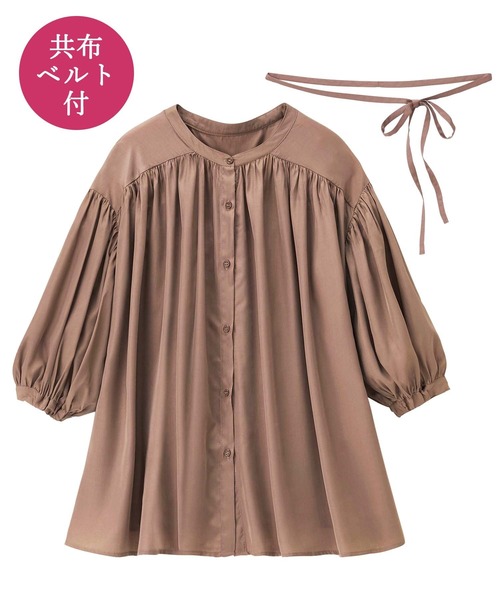 GeeRA(ジーラ)の「ギャザーデザインブラウス(シャツ/ブラウス・レディース・ドット/アイボリー/モカ・XX-LARGE/X-LARGE/MEDIUM/LARGE)」の5枚目の写真