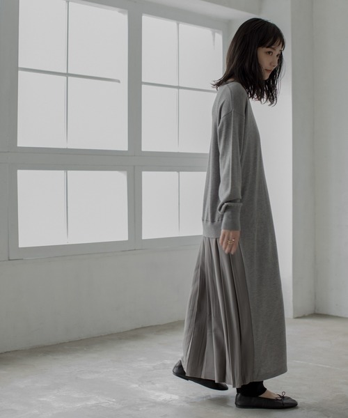セール】プリーツドッキングニットワンピース（前後2way）（ワンピース