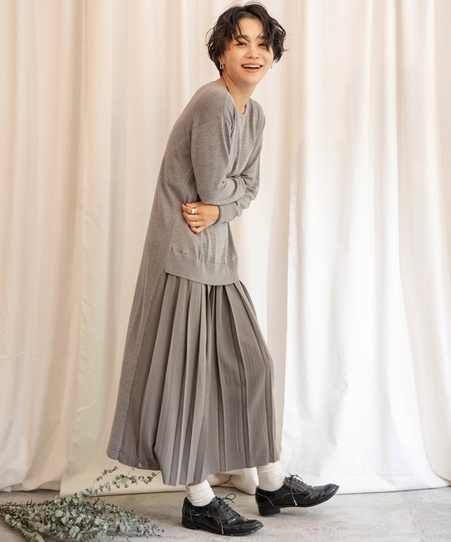 セール】プリーツドッキングニットワンピース（前後2way