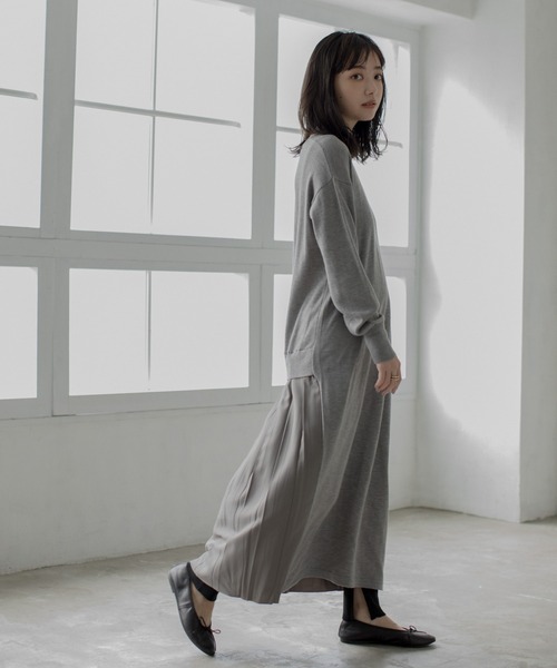 セール】プリーツドッキングニットワンピース（前後2way）（ワンピース