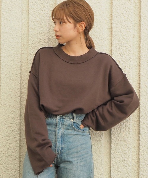 tiptop（ティップトップ）の「2020AW ダメージ加工裏毛プルオーバー（スウェット・レディース・ブラウン/カーキ/オフホワイト/スミクロ・FREE）」の4枚目の写真