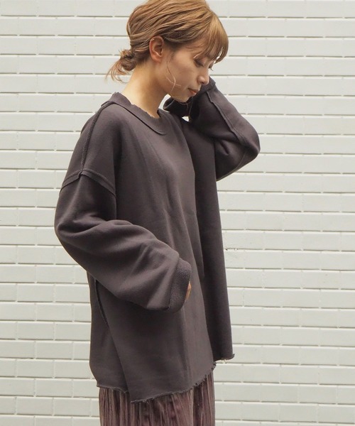 tiptop（ティップトップ）の「2020AW ダメージ加工裏毛プルオーバー（スウェット・レディース・ブラウン/カーキ/オフホワイト/スミクロ・FREE）」の14枚目の写真