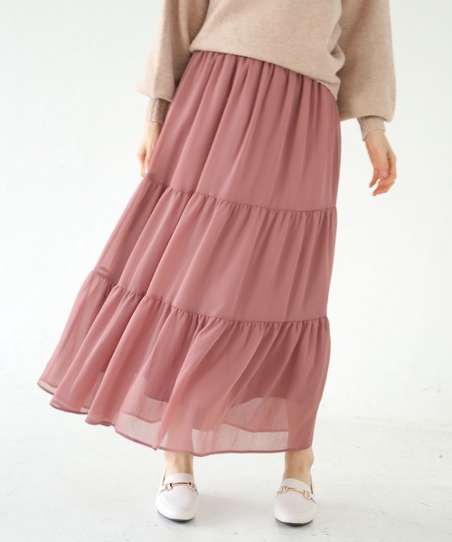 earth music&ecology（アースミュージックアンドエコロジー）の「シフォンティアードスカート　＊（スカート・レディース・アイボリー/ブラック系その他5/モカ/ピンク/ドット/ミント・FREE）」の5枚目の写真