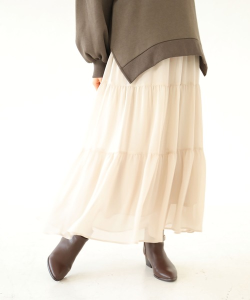 earth music&ecology（アースミュージックアンドエコロジー）の「シフォンティアードスカート　＊（スカート・レディース・アイボリー/ブラック系その他5/モカ/ピンク/ドット/ミント・FREE）」の2枚目の写真