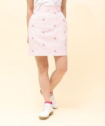 サッカーストライプフラミンゴ柄プリントAラインスカート