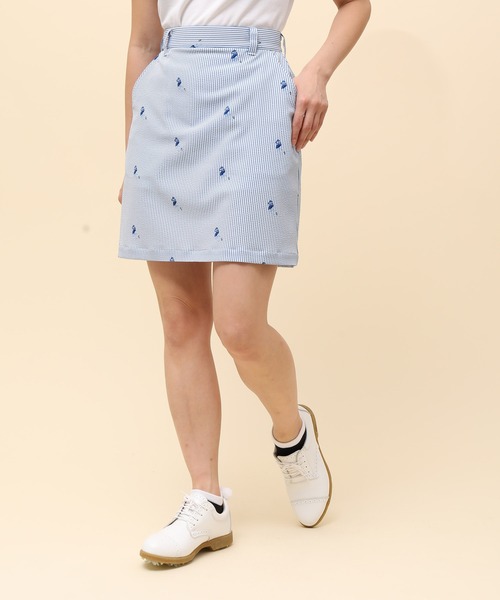 JUN&ROPE'（ジュンアンドロペ）の「サッカーストライプフラミンゴ柄プリントAラインスカート（スカート・レディース・ピンク/ブルー・S/M/L/XL）」の2枚目の写真