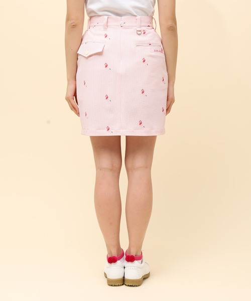 JUN&ROPE'（ジュンアンドロペ）の「サッカーストライプフラミンゴ柄プリントAラインスカート（スカート・レディース・ピンク/ブルー・S/M/L/XL）」の4枚目の写真