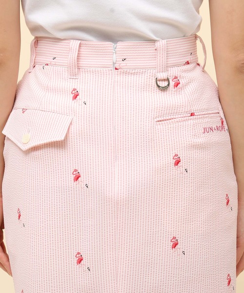 JUN&ROPE'（ジュンアンドロペ）の「サッカーストライプフラミンゴ柄プリントAラインスカート（スカート・レディース・ピンク/ブルー・S/M/L/XL）」の5枚目の写真