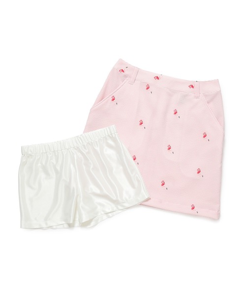 JUN&ROPE'（ジュンアンドロペ）の「サッカーストライプフラミンゴ柄プリントAラインスカート（スカート・レディース・ピンク/ブルー・S/M/L/XL）」の10枚目の写真