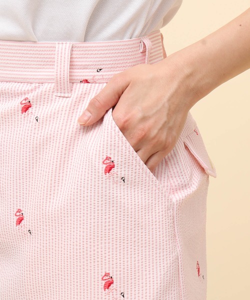 JUN&ROPE'（ジュンアンドロペ）の「サッカーストライプフラミンゴ柄プリントAラインスカート（スカート・レディース・ピンク/ブルー・S/M/L/XL）」の8枚目の写真