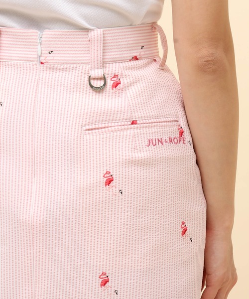 JUN&ROPE'（ジュンアンドロペ）の「サッカーストライプフラミンゴ柄プリントAラインスカート（スカート・レディース・ピンク/ブルー・S/M/L/XL）」の6枚目の写真