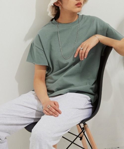 Auntie Rosa Holiday（アンティローザホリデー）の「ヘヴィーウェイトコットンフレンチスリーブTシャツ（Tシャツ/カットソー・レディース・ホワイト/チャコールグレー/パープル/ブルー/グリーン/モカ・FREE）」の4枚目の写真