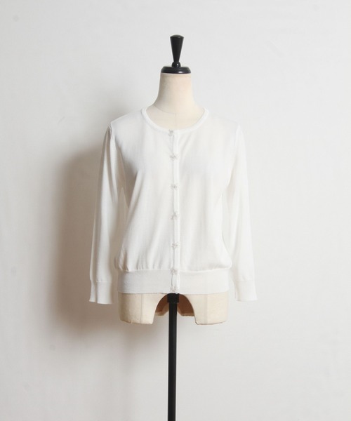 tocco closet（トッコ　クローゼット）の「パール付きオーガンジーフラワーモチーフ装飾七分袖カーディガン（カーディガン/ボレロ・レディース・ブルー/オフホワイト/ピンク/レモンイエロー・M）」の17枚目の写真