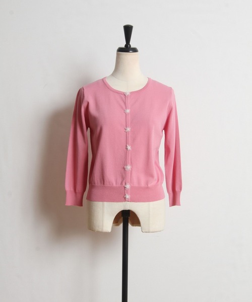 tocco closet（トッコ　クローゼット）の「パール付きオーガンジーフラワーモチーフ装飾七分袖カーディガン（カーディガン/ボレロ・レディース・ブルー/オフホワイト/ピンク/レモンイエロー・M）」の18枚目の写真