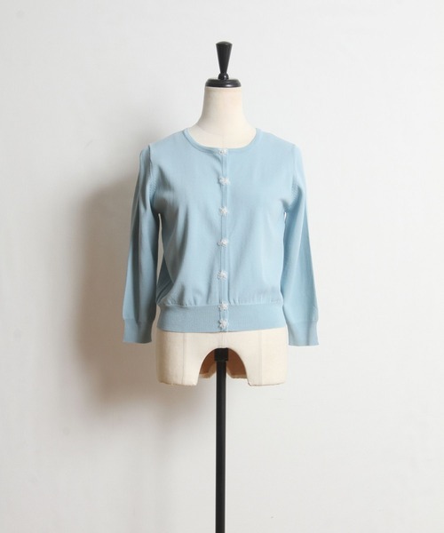 tocco closet（トッコ　クローゼット）の「パール付きオーガンジーフラワーモチーフ装飾七分袖カーディガン（カーディガン/ボレロ・レディース・ブルー/オフホワイト/ピンク/レモンイエロー・M）」の19枚目の写真