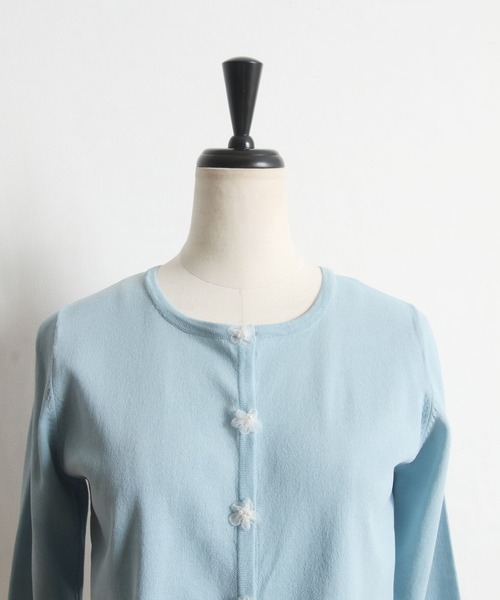 tocco closet（トッコ　クローゼット）の「パール付きオーガンジーフラワーモチーフ装飾七分袖カーディガン（カーディガン/ボレロ・レディース・ブルー/オフホワイト/ピンク/レモンイエロー・M）」の22枚目の写真