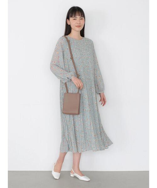 ameri vintage 花柄プリーツ ロングワンピース アイボリー ameri