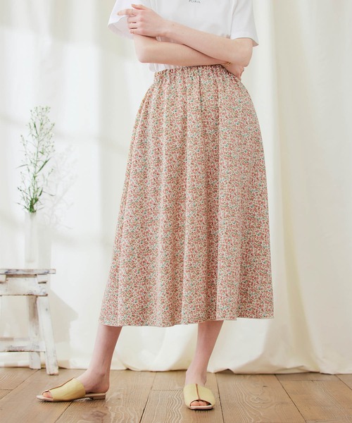 PURIL（ピュリル）の「【PURIL】フラワープリント サイドポケット付き フレアスカート（スカート・レディース・オフホワイト/ピンク/ミント・S/M）」の4枚目の写真