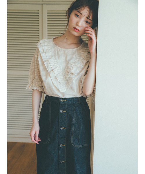 ehka sopo（エヘカソポ）の「【橋下美好×ehka sopo】切替フリルブラウス（シャツ/ブラウス・レディース・ベージュ/オフホワイト/ブラック/ミント・ﾌﾘ-）」の8枚目の写真