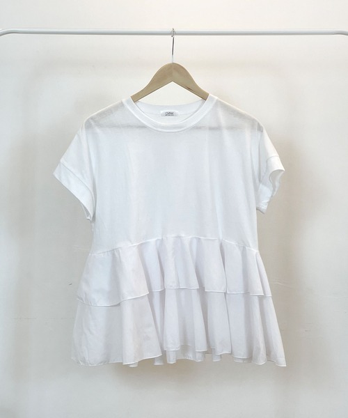 CEMONEMO（セモネモ）の「裾フリル 切り替え 半袖 カットソー（Tシャツ/カットソー・レディース・ブラック/ホワイト・FREE）」の14枚目の写真