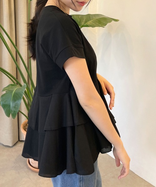 CEMONEMO（セモネモ）の「裾フリル 切り替え 半袖 カットソー（Tシャツ/カットソー・レディース・ブラック/ホワイト・FREE）」の22枚目の写真