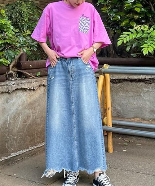 RODEO CROWNS WIDE BOWL（ロデオクラウンズワイドボウル）の「ヘムクラッシュデニムマキシスカート（デニムスカート・レディース・ブルー・SMALL/MEDIUM/X-SMALL）」の13枚目の写真