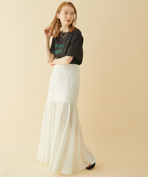 MADEMOISELLE ROPE'（マドモアゼル ロペ）の「レースギャザーフレアロングスカート（スカート・レディース・ホワイト/ブラック・38/36）」の12枚目の写真