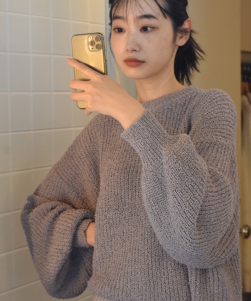 Alley by w closet(アリーバイダブルクローゼット)の「【Alley】ふさふさショート丈プルオーバー(ニット/セーター・レディース・オフホワイト/パープル系その他/ライム・FREE)」の3枚目の写真