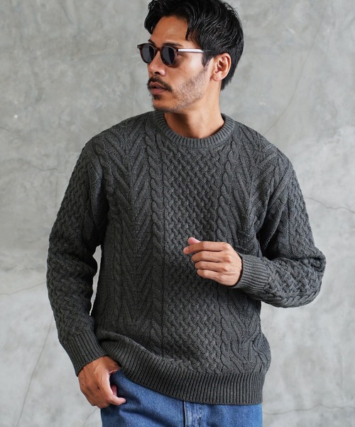 jiggys shop(ジギーズショップ)の「ローゲージ クルーネック フィッシャーマン ケーブルニット セーター(ニット/セーター・メンズ・ホワイト/ブラック/パープル/ブルー系その他/モカ/レッド系その他/グレイッシュベージュ/ブルー系その他2/グレー系その他2/ブルー系その他3/ブラック系その他/ベージュ系その他/グレー系その他/ミックスグレー/ブルー系その他4/ブルー系その他5/カーキ/チャコールグレー/ブルー/オレンジ/グリーン・LARGE/SMALL/MEDIUM/X-LARGE)」の4枚目の写真