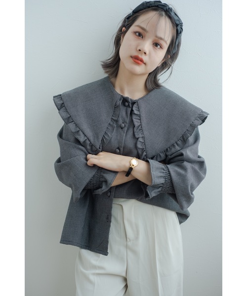 jumelle（ジュメロ）の「ビッグカラーチェックブラウス（シャツ/ブラウス・レディース・ブラック/ベージュ・FREE）」の3枚目の写真