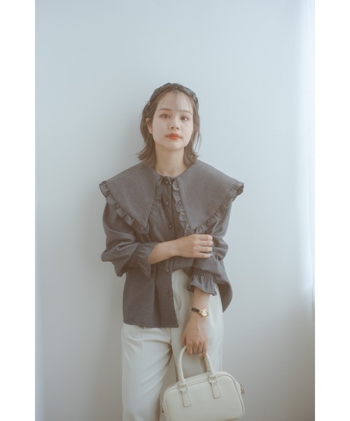 jumelle（ジュメロ）の「ビッグカラーチェックブラウス（シャツ/ブラウス・レディース・ブラック/ベージュ・FREE）」の8枚目の写真