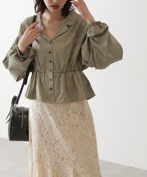 FREE'S MART（フリーズマート）の「◆起毛ペプラム開襟ブラウス（シャツ/ブラウス・レディース・ブラック/ベージュ/カーキ・FREE）」の3枚目の写真