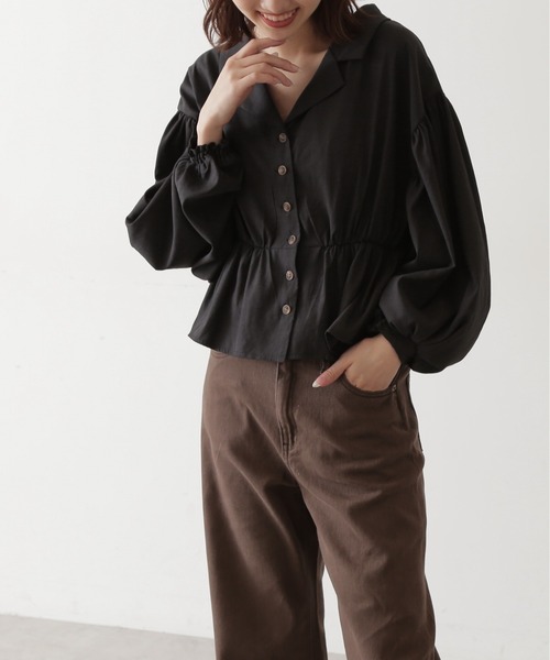 FREE'S MART（フリーズマート）の「◆起毛ペプラム開襟ブラウス（シャツ/ブラウス・レディース・ブラック/ベージュ/カーキ・FREE）」の2枚目の写真