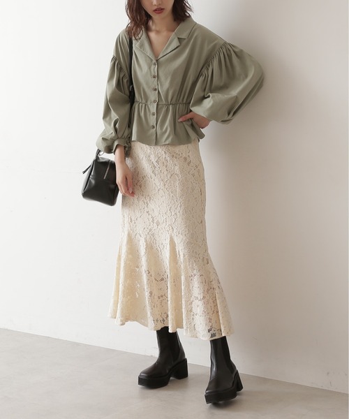 FREE'S MART（フリーズマート）の「◆起毛ペプラム開襟ブラウス（シャツ/ブラウス・レディース・ブラック/ベージュ/カーキ・FREE）」の4枚目の写真