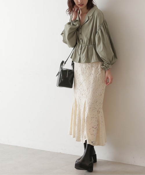 FREE'S MART（フリーズマート）の「◆起毛ペプラム開襟ブラウス（シャツ/ブラウス・レディース・ブラック/ベージュ/カーキ・FREE）」の8枚目の写真