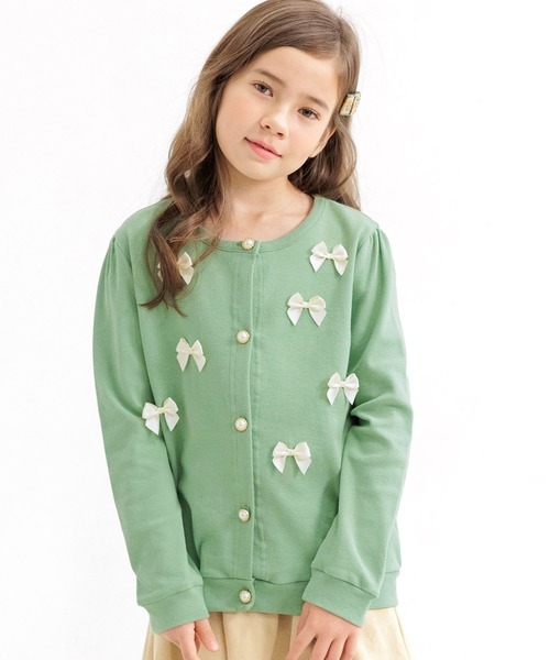 Bee des Bee（ビーデスビー）の「フロントリボンカーディガン（カーディガン/ボレロ・キッズ・ブラック/ブルーグレー/ブラウン/グレイッシュベージュ/ミント/ラベンダー/コーラルピンク/アイボリー/チャコール/グリーン系/ベージュ系/ピンク系/パープル系・100cm/110cm/120cm/130cm/140cm/150cm）」の10枚目の写真