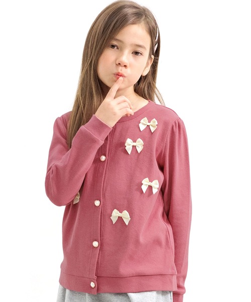 Bee des Bee（ビーデスビー）の「フロントリボンカーディガン（カーディガン/ボレロ・キッズ・ブラック/ブルーグレー/ブラウン/グレイッシュベージュ/ミント/ラベンダー/コーラルピンク/アイボリー/チャコール/グリーン系/ベージュ系/ピンク系/パープル系・100cm/110cm/120cm/130cm/140cm/150cm）」の13枚目の写真