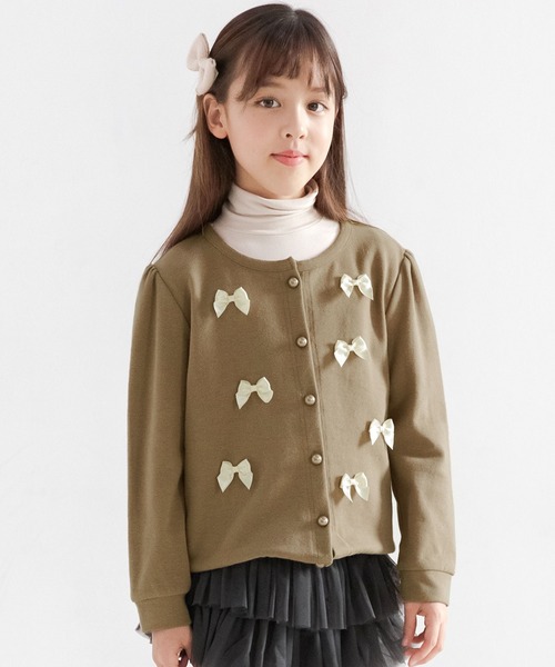 Bee des Bee（ビーデスビー）の「フロントリボンカーディガン（カーディガン/ボレロ・キッズ・ブラック/ブルーグレー/ブラウン/グレイッシュベージュ/ミント/ラベンダー/コーラルピンク/アイボリー/チャコール/グリーン系/ベージュ系/ピンク系/パープル系・100cm/110cm/120cm/130cm/140cm/150cm）」の6枚目の写真