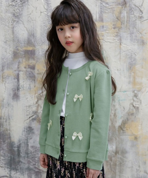 Bee des Bee（ビーデスビー）の「フロントリボンカーディガン（カーディガン/ボレロ・キッズ・ブラック/ブルーグレー/ブラウン/グレイッシュベージュ/ミント/ラベンダー/コーラルピンク/アイボリー/チャコール/グリーン系/ベージュ系/ピンク系/パープル系・100cm/110cm/120cm/130cm/140cm/150cm）」の9枚目の写真