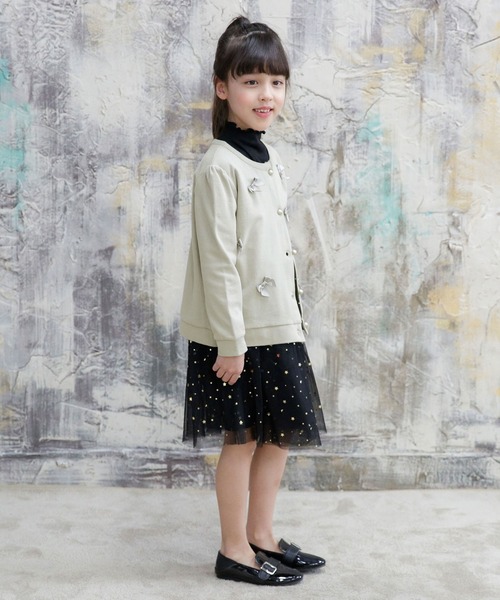 Bee des Bee（ビーデスビー）の「フロントリボンカーディガン（カーディガン/ボレロ・キッズ・ブラック/ブルーグレー/ブラウン/グレイッシュベージュ/ミント/ラベンダー/コーラルピンク/アイボリー/チャコール/グリーン系/ベージュ系/ピンク系/パープル系・100cm/110cm/120cm/130cm/140cm/150cm）」の14枚目の写真