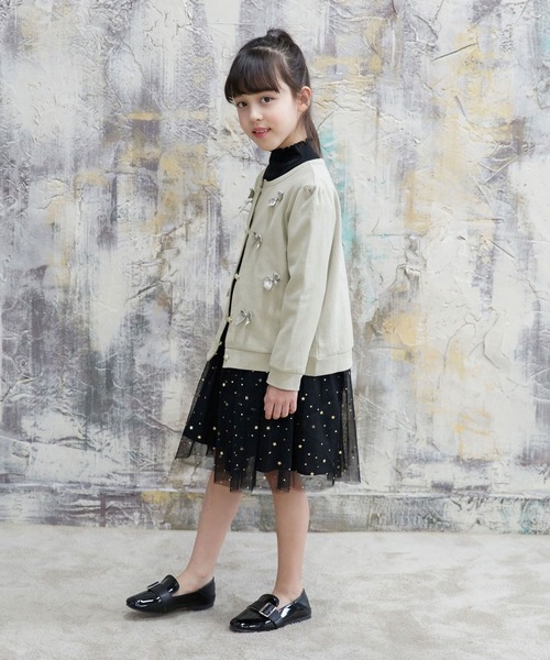 Bee des Bee（ビーデスビー）の「フロントリボンカーディガン（カーディガン/ボレロ・キッズ・ブラック/ブルーグレー/ブラウン/グレイッシュベージュ/ミント/ラベンダー/コーラルピンク/アイボリー/チャコール/グリーン系/ベージュ系/ピンク系/パープル系・100cm/110cm/120cm/130cm/140cm/150cm）」の15枚目の写真